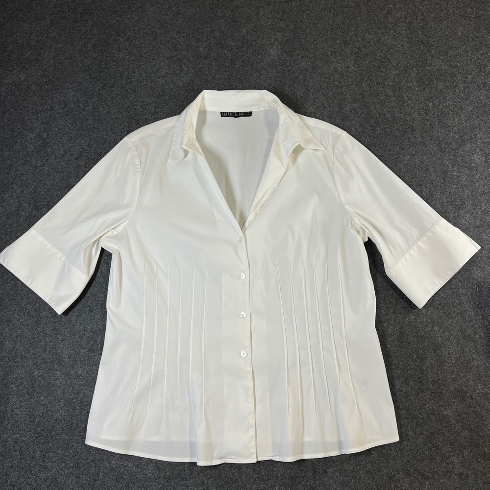 Lafayette 148 New York White Pintuck Pleat Button Down Blouse Sz L Designer